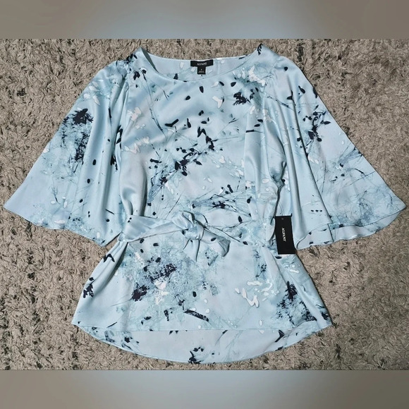 ✨️4/$20. NWT ALFANI Floral Printed Tie-Front Satin Butterfly Sleeve Blouse, S - Picture 5 of 11